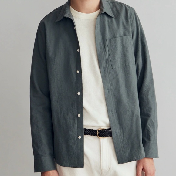 Madewell Crinkle Cotton Perfect Long-Sleeve Shirt architect steel green slim fit - Picture 10 of 12